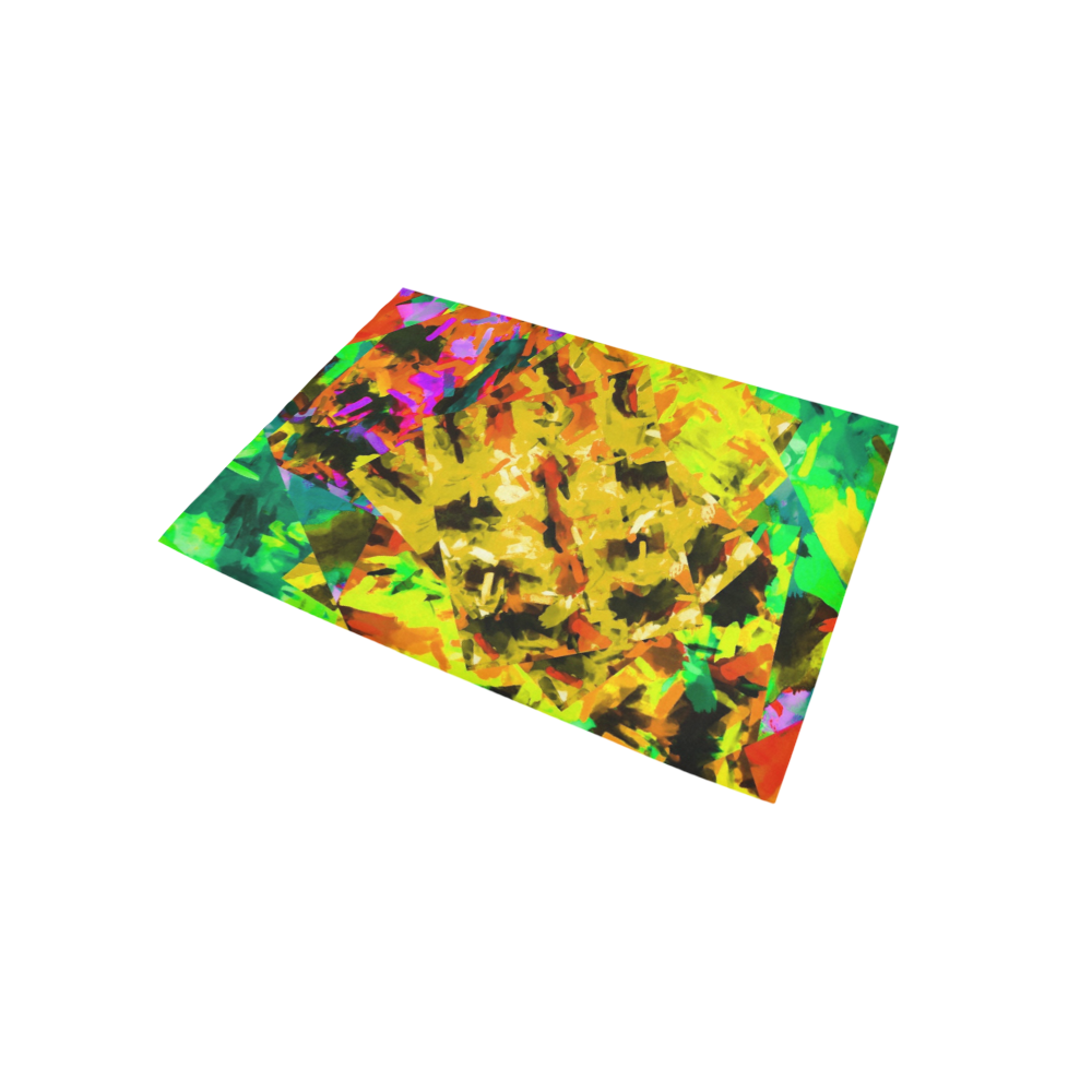 camouflage splash painting abstract in yellow green brown red orange Area Rug 5'x3'3''