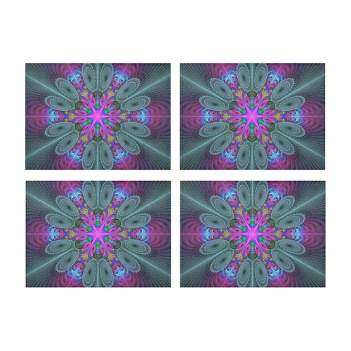 Mandala From Center Colorful Fractal Art With Pink Placemat 14’’ x 19’’ (Set of 4)