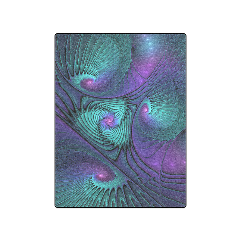 Purple meets Turquoise modern abstract Fractal Art Blanket 50"x60"