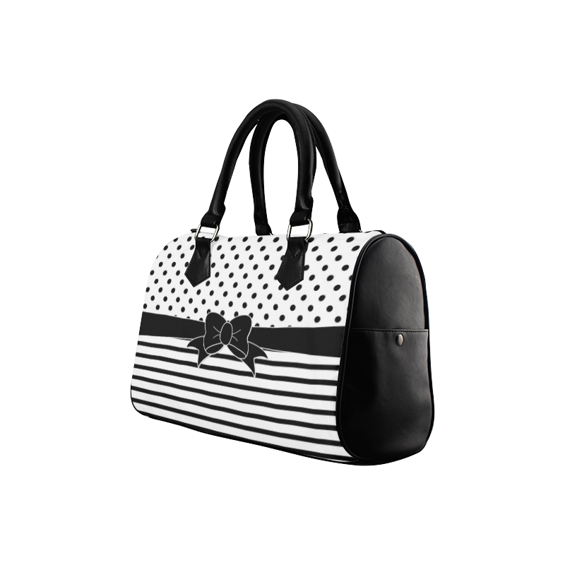 Polka Dots Stripes black white Comic Ribbon black Boston Handbag (Model 1621)