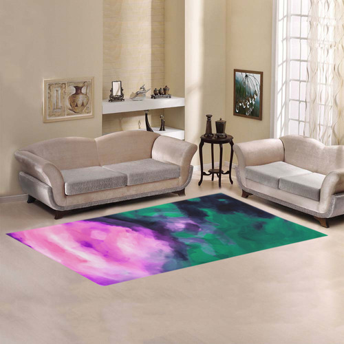 psychedelic splash painting texture abstract background in green and pink Area Rug 7'x3'3''