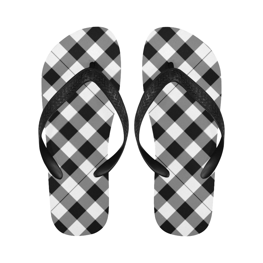 Black and White Tartan Plaid Flip Flops for Men/Women (Model 040)