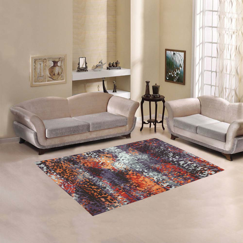 psychedelic geometric polygon shape pattern abstract in black orange brown red Area Rug 5'3''x4'