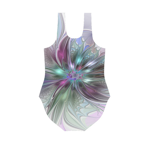 Colorful Fantasy Abstract Modern Fractal Flower Vest One Piece Swimsuit (Model S04)