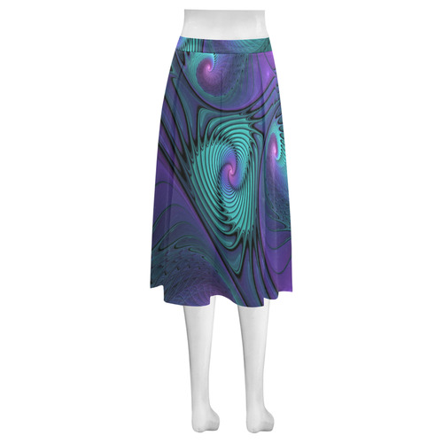 Purple meets Turquoise modern abstract Fractal Art Mnemosyne Women's Crepe Skirt (Model D16)