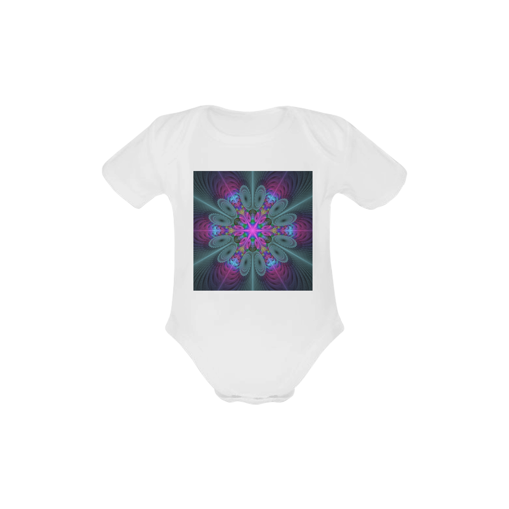 Mandala From Center Colorful Fractal Art With Pink Baby Powder Organic Short Sleeve One Piece (Model T28)