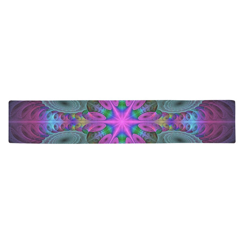 Mandala From Center Colorful Fractal Art With Pink Table Runner 14x72 inch