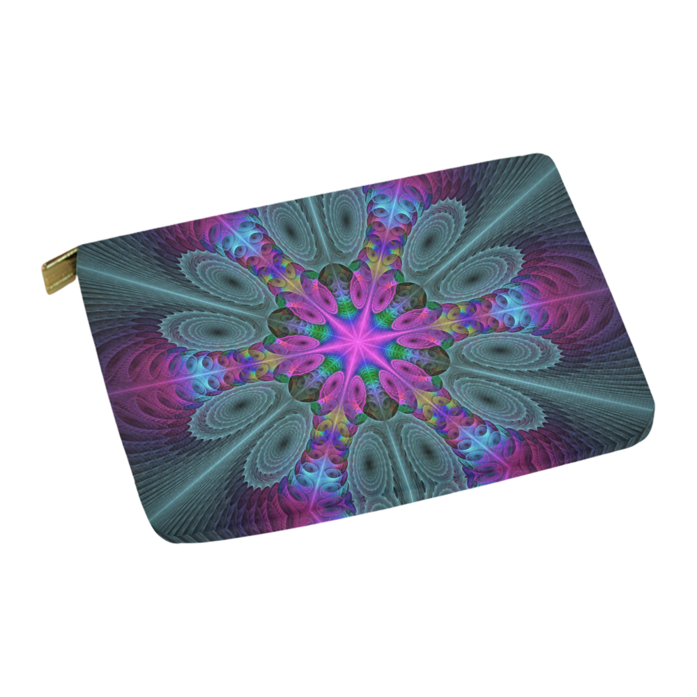 Mandala From Center Colorful Fractal Art With Pink Carry-All Pouch 12.5''x8.5''