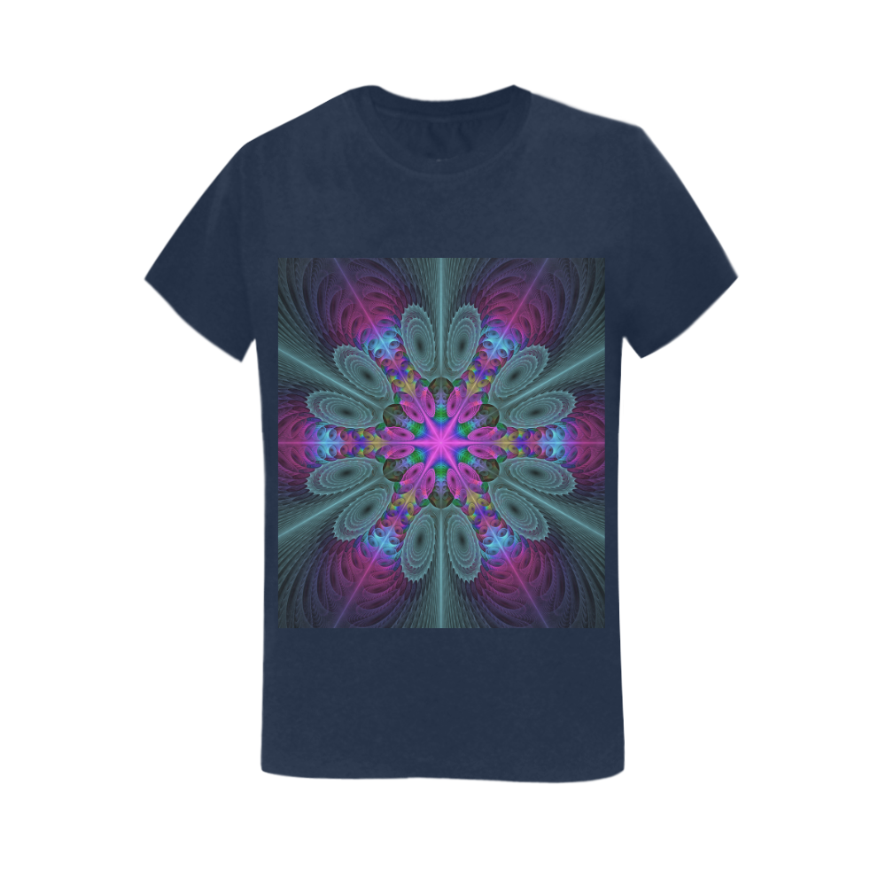 Mandala From Center Colorful Fractal Art With Pink Women's T-Shirt in USA Size (Two Sides Printing)