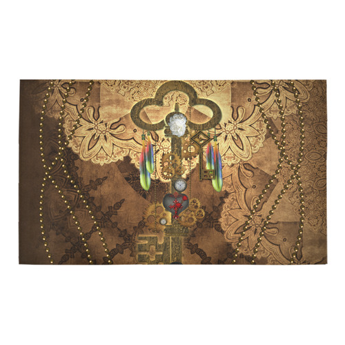 Steampunk, key with clocks, gears and feathers Azalea Doormat 30" x 18" (Sponge Material)