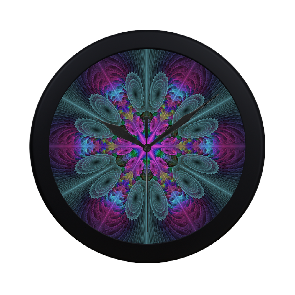 Mandala From Center Colorful Fractal Art With Pink Circular Plastic Wall clock