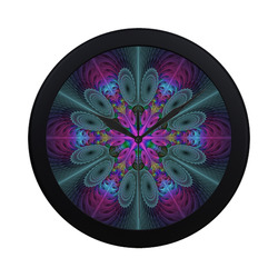 Mandala From Center Colorful Fractal Art With Pink Circular Plastic Wall clock