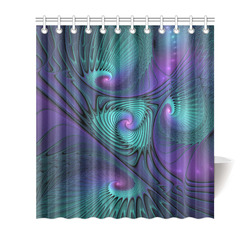 Purple meets Turquoise modern abstract Fractal Art Shower Curtain 66"x72"