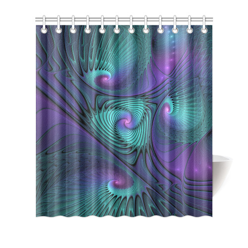 Purple meets Turquoise modern abstract Fractal Art Shower Curtain 66"x72"