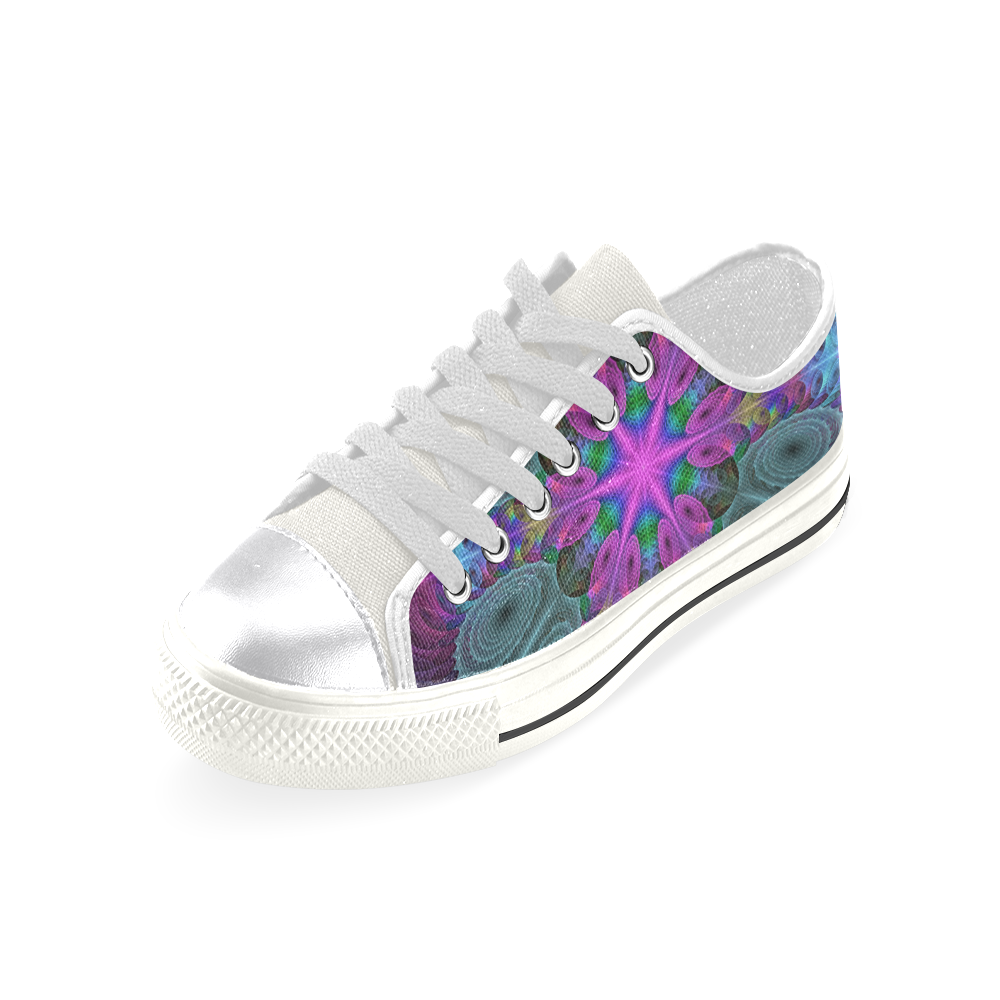 Mandala From Center Colorful Fractal Art With Pink Women's Classic Canvas Shoes (Model 018)