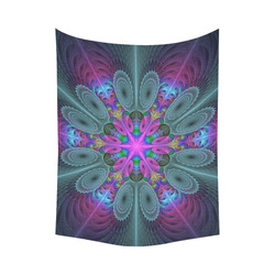 Mandala From Center Colorful Fractal Art With Pink Cotton Linen Wall Tapestry 60"x 80"