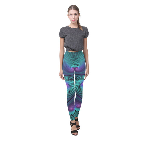 Purple meets Turquoise modern abstract Fractal Art Cassandra Women's Leggings (Model L01)