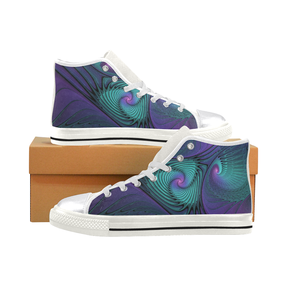 Purple meets Turquoise modern abstract Fractal Art Women's Classic High Top Canvas Shoes (Model 017)