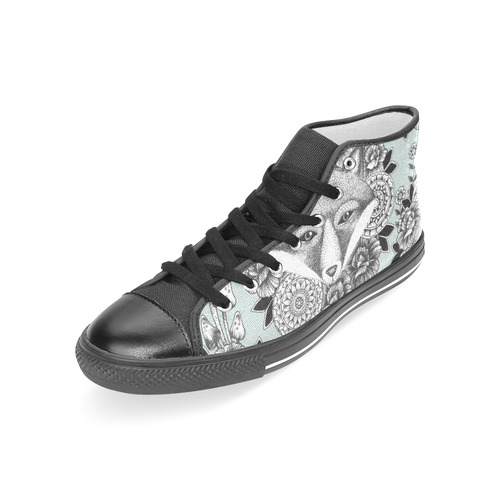 woodlands - fox and flowers pattern Women's Classic High Top Canvas Shoes (Model 017)