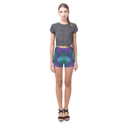 Purple meets Turquoise modern abstract Fractal Art Briseis Skinny Shorts (Model L04)