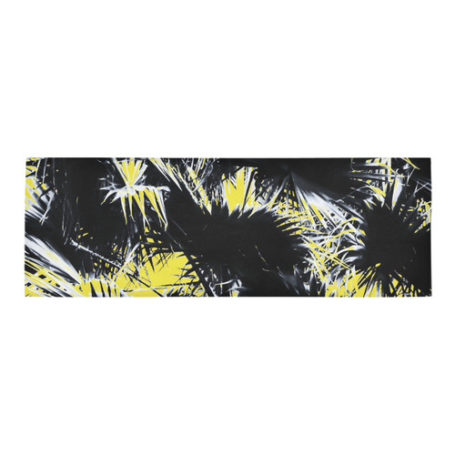 black and white palm leaves with yellow background Area Rug 9'6''x3'3''