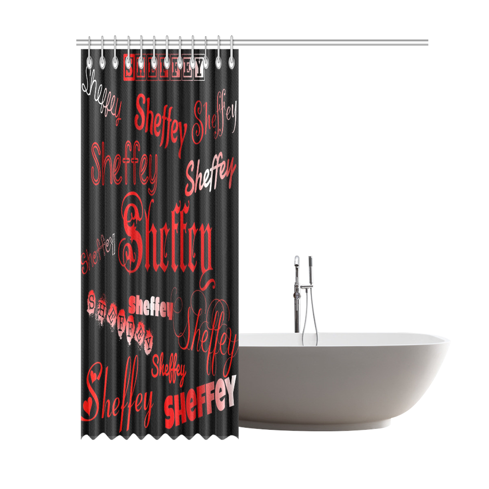 Sheffey Fonts - Red on Black Shower Curtain 69"x84"
