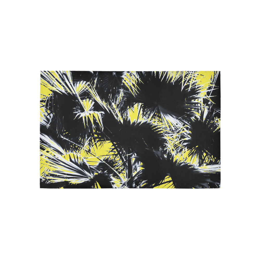 black and white palm leaves with yellow background Area Rug 5'x3'3''