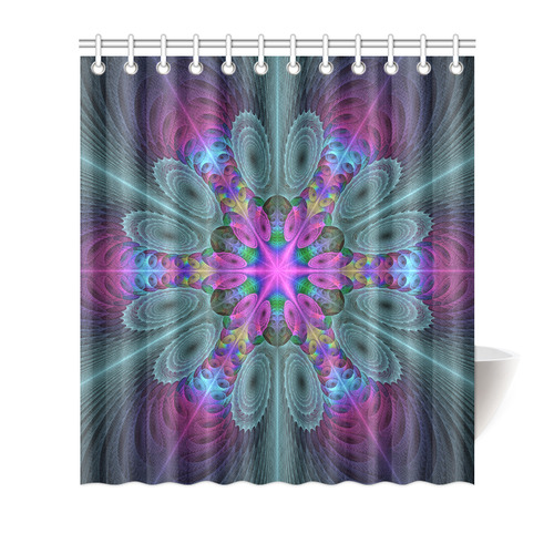 Mandala From Center Colorful Fractal Art With Pink Shower Curtain 66"x72"