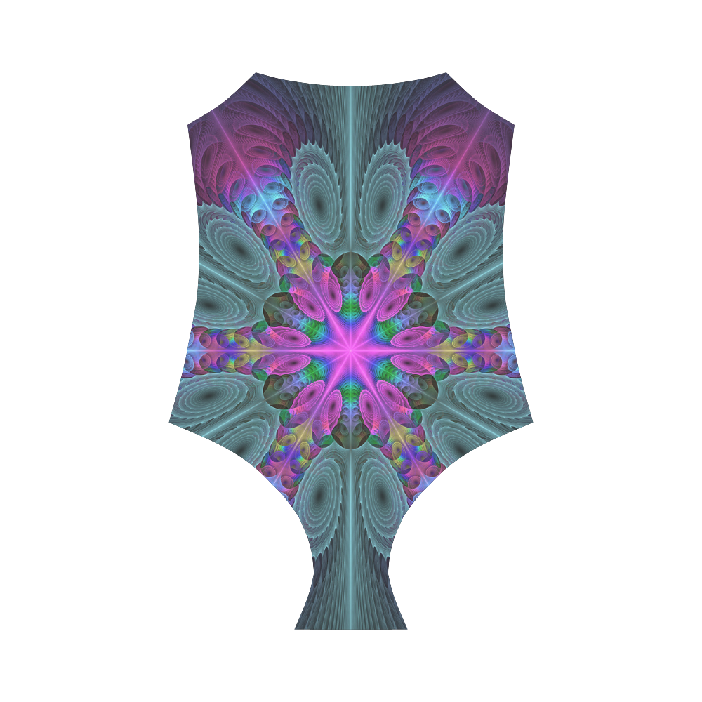 Mandala From Center Colorful Fractal Art With Pink Strap Swimsuit ( Model S05)