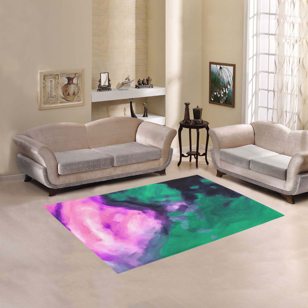 psychedelic splash painting texture abstract background in green and pink Area Rug 5'3''x4'