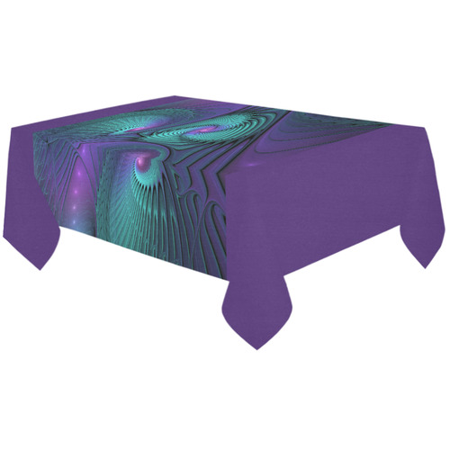 Purple meets Turquoise modern abstract Fractal Art Cotton Linen Tablecloth 60"x120"