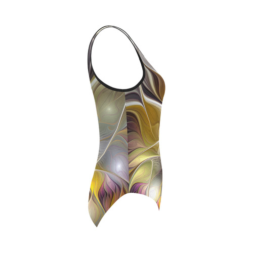 Abstract Colorful Fantasy Flower Modern Fractal Vest One Piece Swimsuit (Model S04)