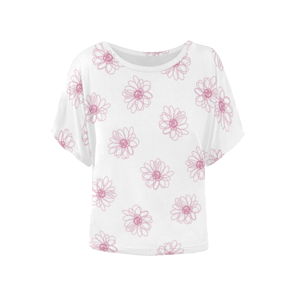 Pink floral pattern Women's Batwing-Sleeved Blouse T shirt (Model T44)