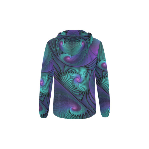 Purple meets Turquoise modern abstract Fractal Art All Over Print Full Zip Hoodie for Kid (Model H14)