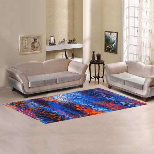 psychedelic geometric polygon shape pattern abstract in blue red orange Area Rug 9'6''x3'3''