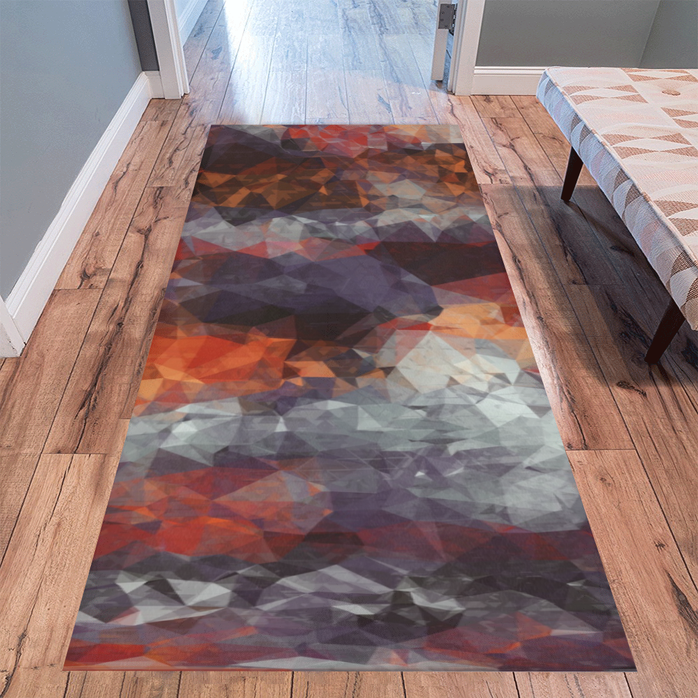 psychedelic geometric polygon shape pattern abstract in orange brown red black Area Rug 9'6''x3'3''