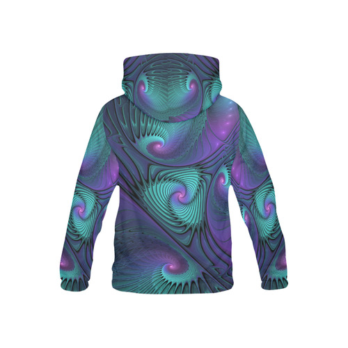 Purple meets Turquoise modern abstract Fractal Art All Over Print Hoodie for Kid (USA Size) (Model H13)