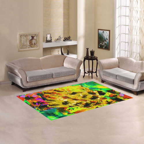 camouflage splash painting abstract in yellow green brown red orange Area Rug 5'x3'3''