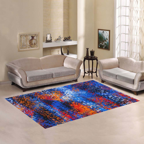 psychedelic geometric polygon shape pattern abstract in blue red orange Area Rug7'x5'