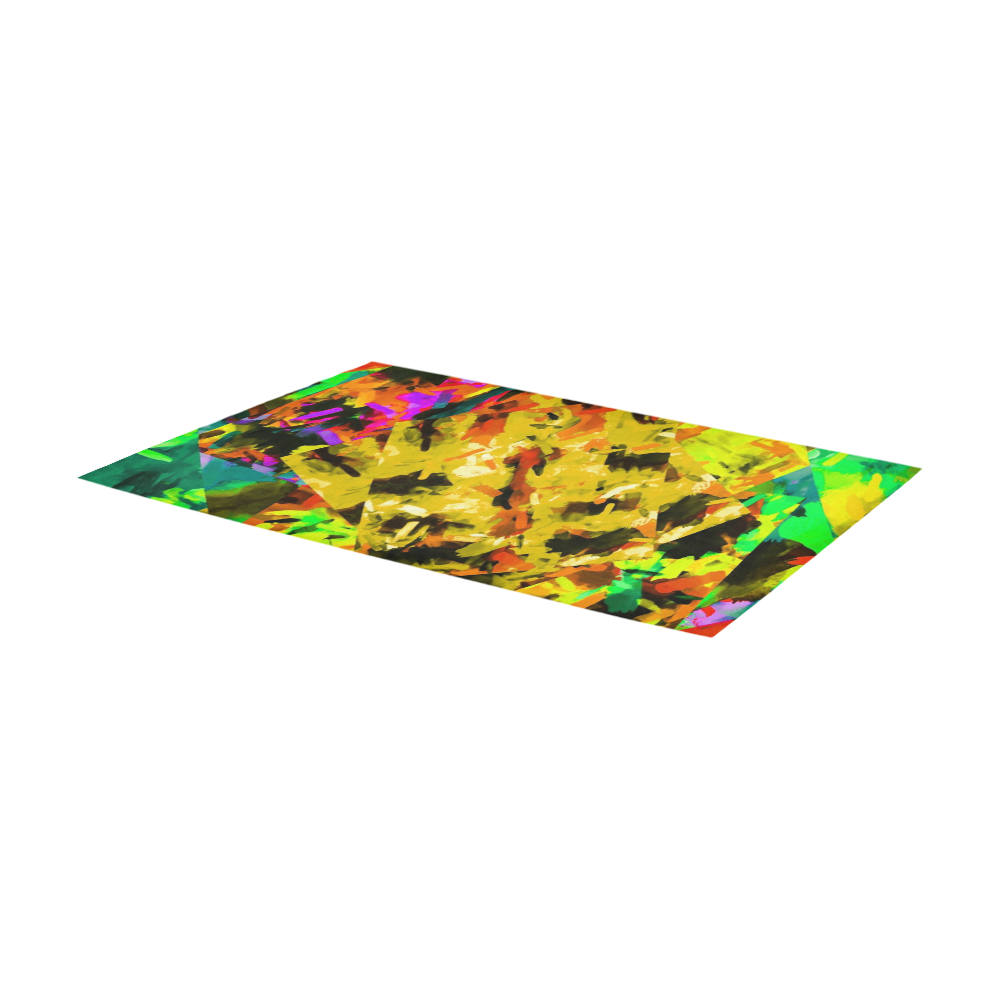 camouflage splash painting abstract in yellow green brown red orange Area Rug 7'x3'3''