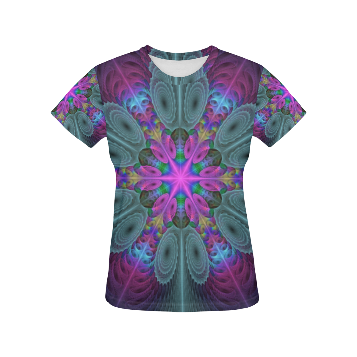 Mandala From Center Colorful Fractal Art With Pink All Over Print T-Shirt for Women (USA Size) (Model T40)