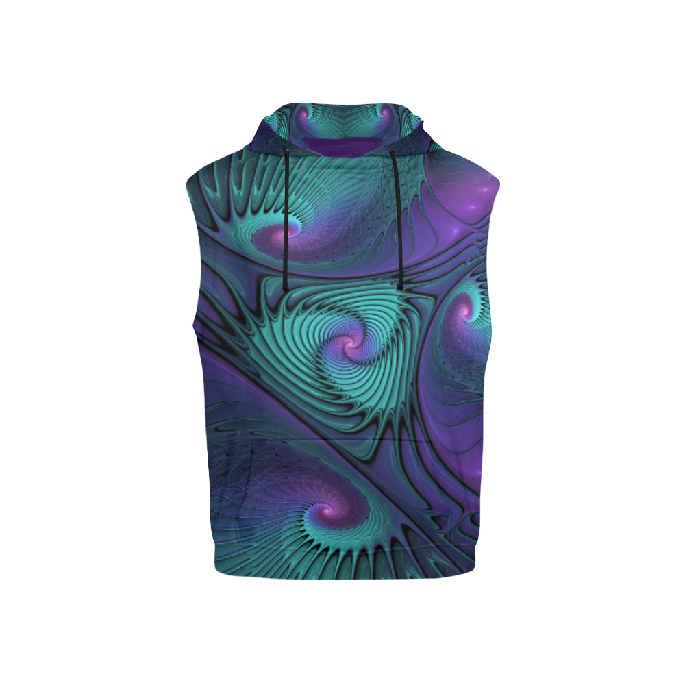 Purple meets Turquoise modern abstract Fractal Art All Over Print Sleeveless Hoodie for Kid (Model H15)