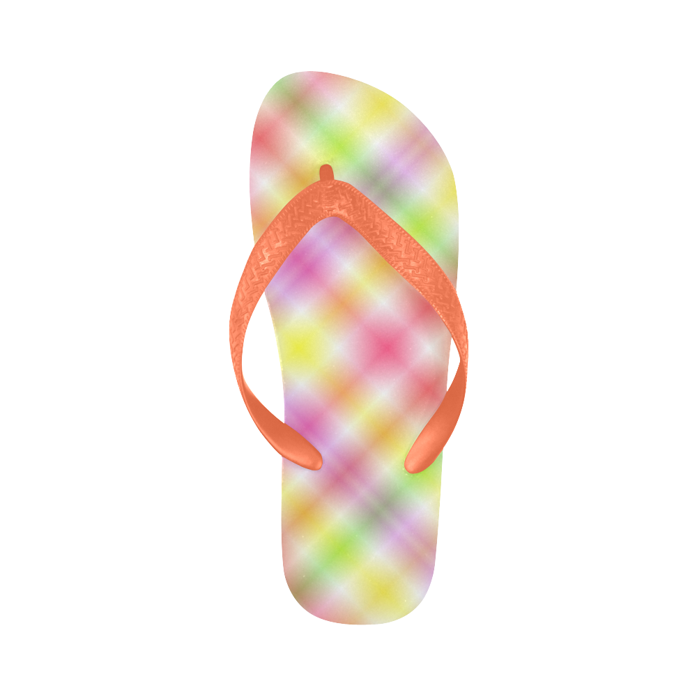Multicolored Pastel Rainbow Tartan Plaid Flip Flops for Men/Women (Model 040)