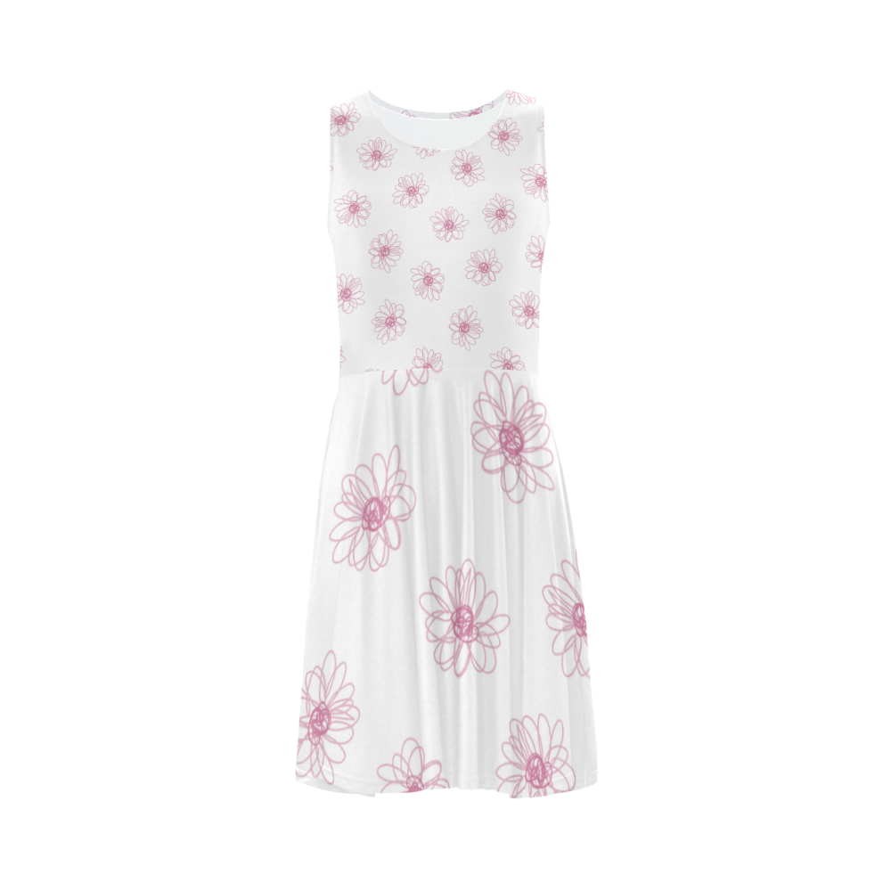 Pink floral pattern Sleeveless Ice Skater Dress (D19)