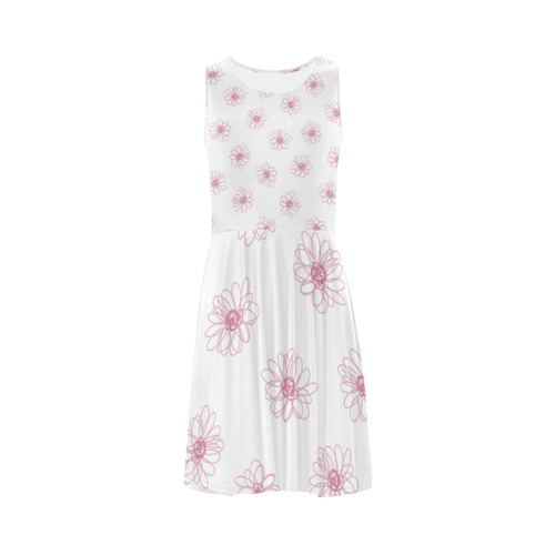 Pink floral pattern Sleeveless Ice Skater Dress (D19)