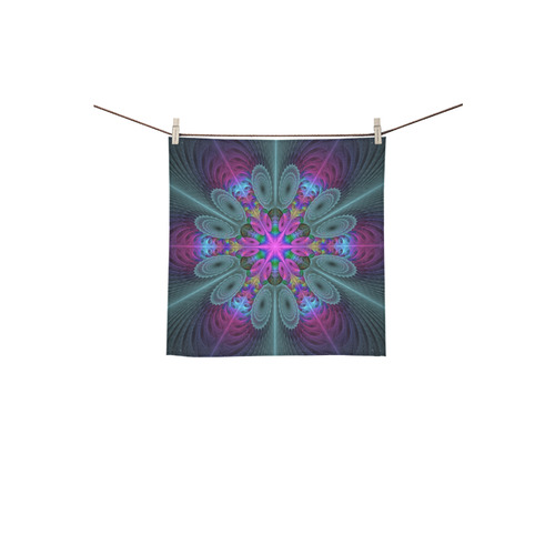 Mandala From Center Colorful Fractal Art With Pink Square Towel 13“x13”