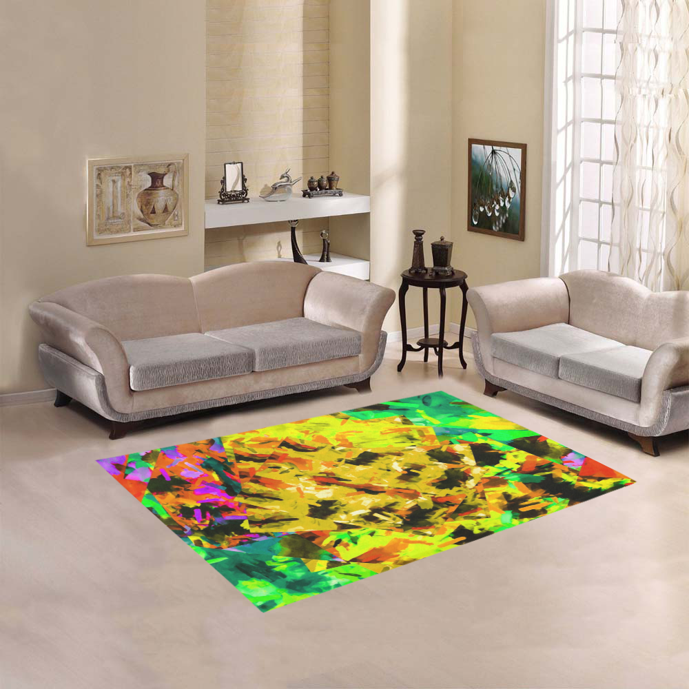 camouflage splash painting abstract in yellow green brown red orange Area Rug 5'3''x4'