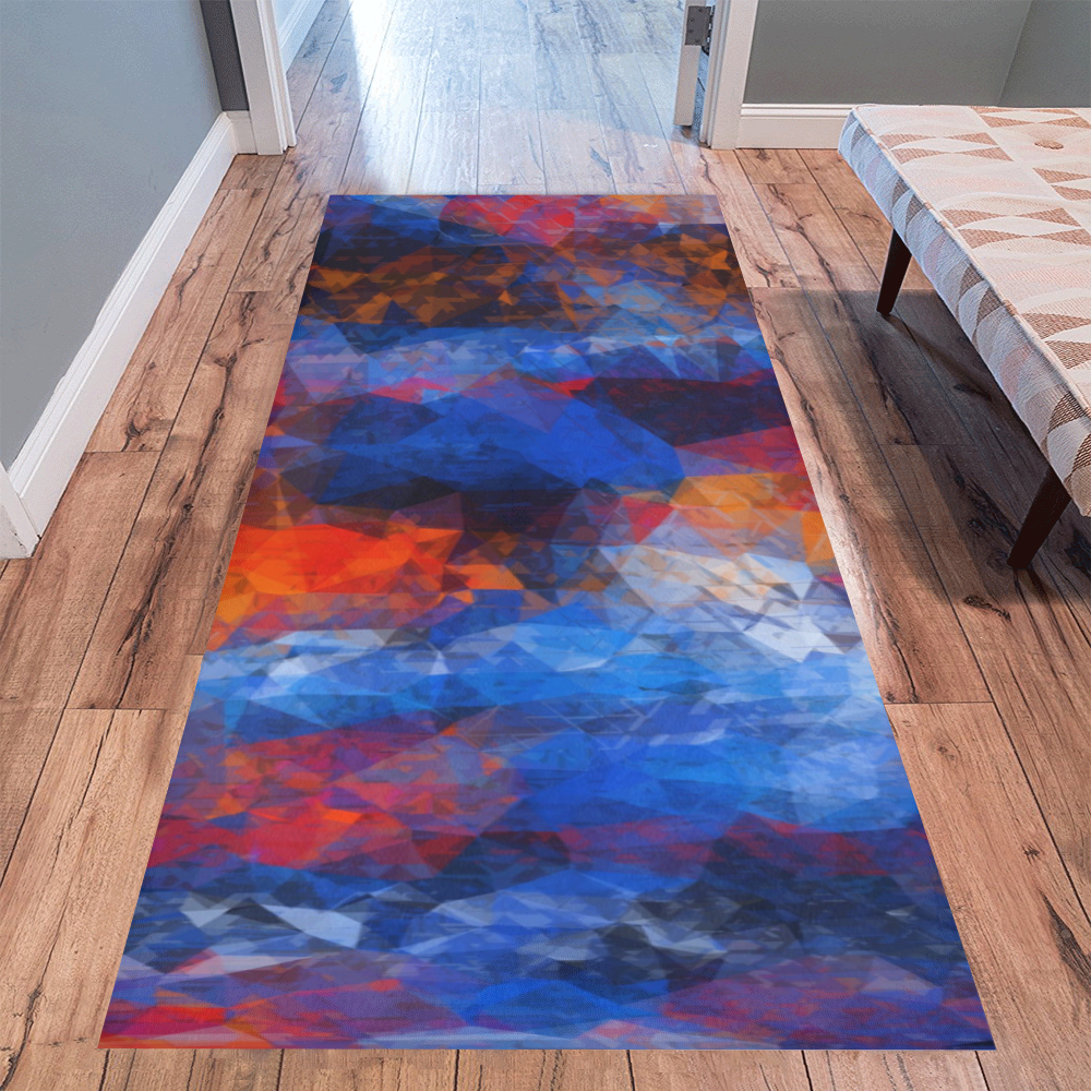 psychedelic geometric polygon shape pattern abstract in red orange blue Area Rug 9'6''x3'3''