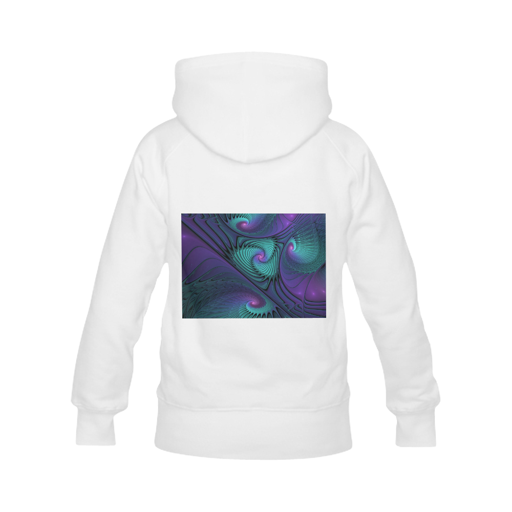 Purple meets Turquoise modern abstract Fractal Art Women's Classic Hoodies (Model H07)