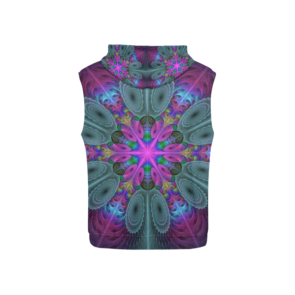 Mandala From Center Colorful Fractal Art With Pink All Over Print Sleeveless Hoodie for Kid (Model H15)